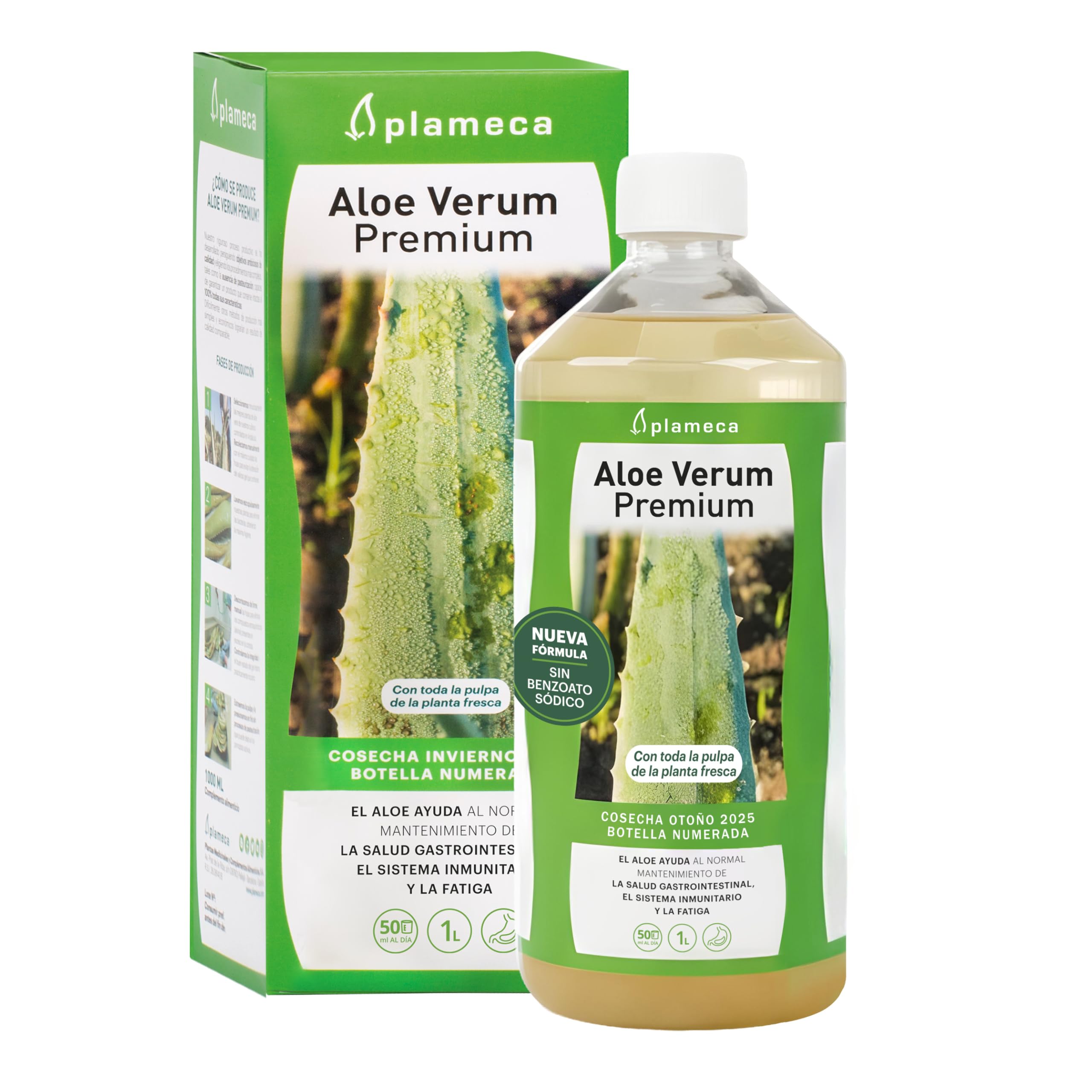 PLAMECA - Aloe Verum Premium, Aloe Vera Bebida, Jugo, Zumo, Sin Pasteurizar, Sin Edulcorantes, en Frío, Ayuda a la Salud Gastrointestinal, el Sistema Inmunitario y ante la Fatiga, Sabor Puro - 1 L