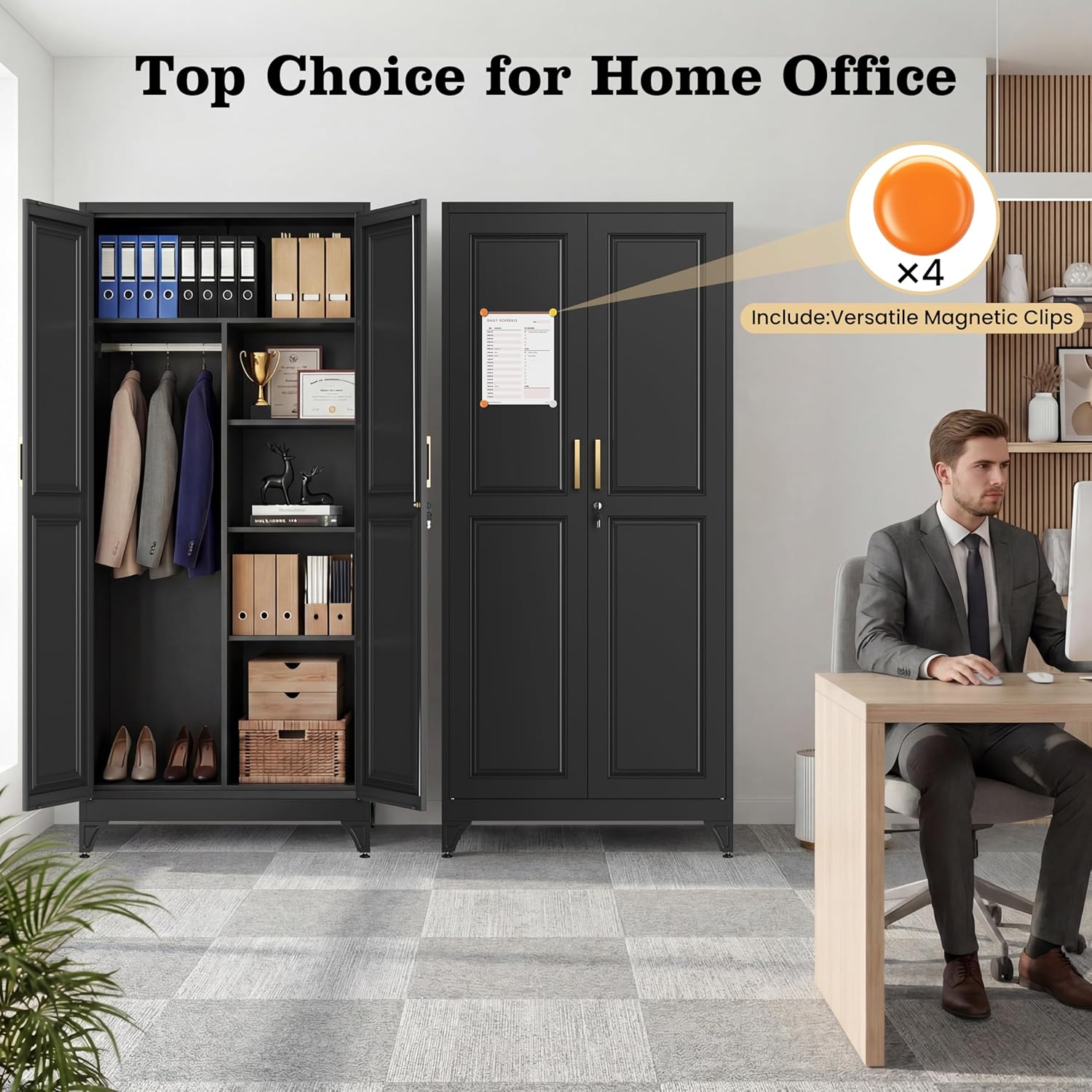 71" White Metal Wardrobe Closet with Lock, Tall Storage Cabinet with Hanging Rod & 3 Adjustable Shelves, Heavy Duty Steel Armoire for Bedroom, Laundry, Home Office, Minimalist Design