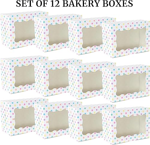 Miniatura 6 de Cajas de galletas de lunares, paquete de 12 unidades, cajas de galletas de lunares pastel con ventana, para Pascua, cumpleaños, cupcakes, pasteles,
