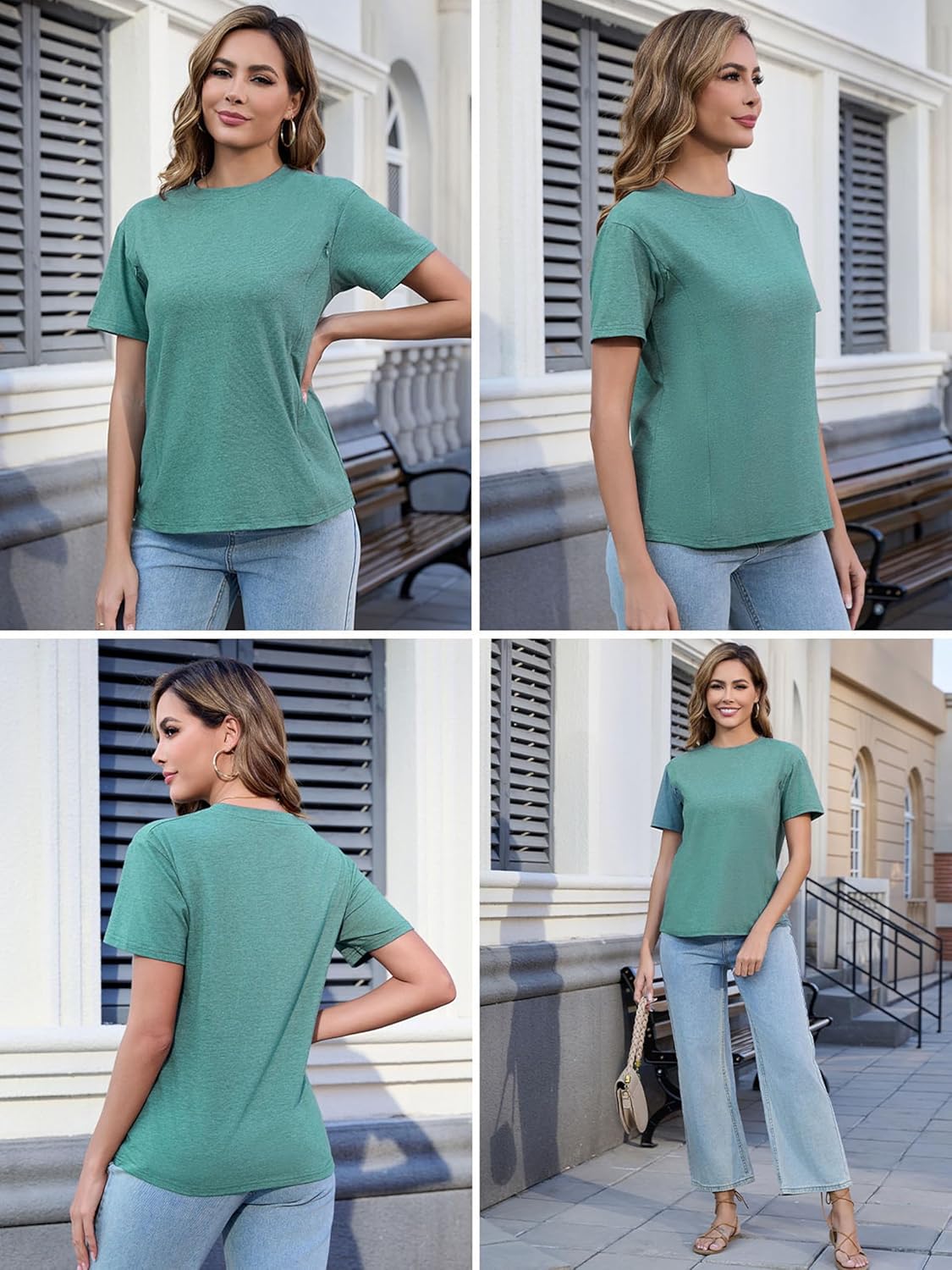 Ecavus Women's 3-Pack Nursing Shirts for Breastfeeding with Hidden Zippers Loose Fit Maternity Tops - Image 5