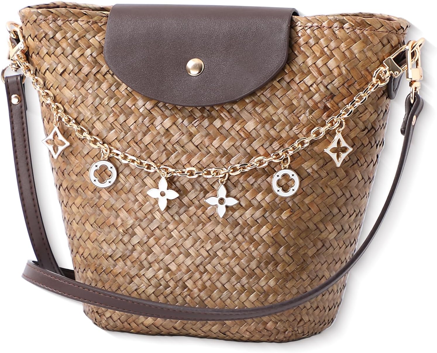 Women's Natural Straw Crossbody Bag Shoulder Bag Tote Handbag hobobag Purse Bag with Chain for Travel, Shopping, Camping, Beach Vacations