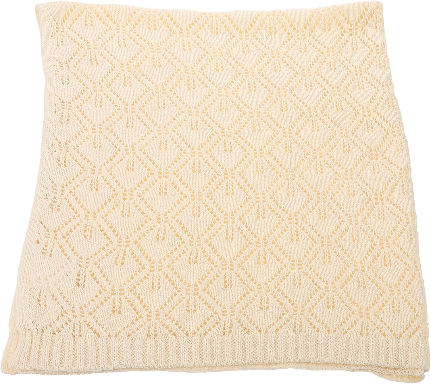 Knitted Receiving Blanket for Infants, Soft Woolen Yarn Beige
