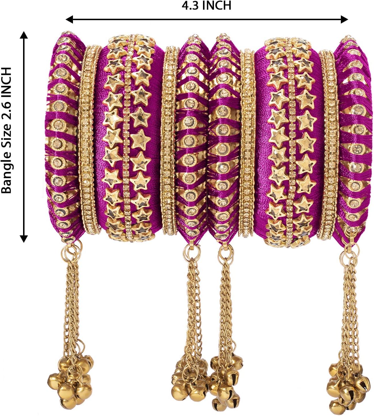 Aheli Wedding Designer Velvet Faux Stone Studded Bridal Bangle Set Traditional Chuda with Hanging Tassel Indian Fashion Party Jewelry Gift for Women Bangle Size 2.6"