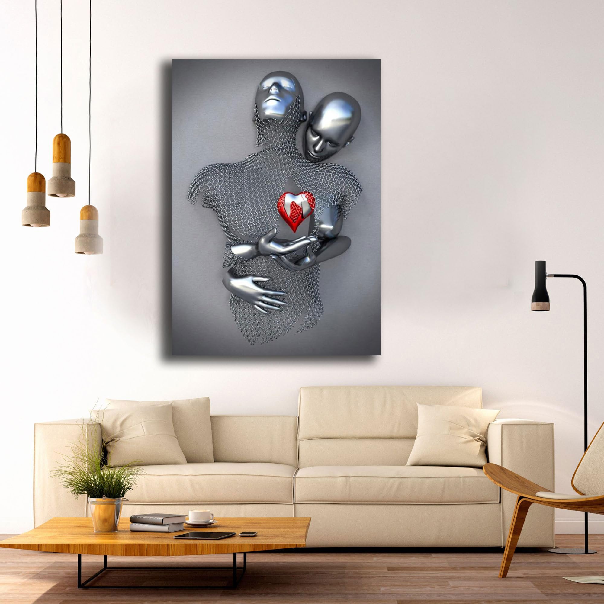 Quadro Moderno Soggiorno Verticale Coppia Cuore rosso Abbracci Quadri moderni da Parete Salone XXL grande Stampa su tela Canvas Decorazione Murale muro Arredo Camera da letto Cucina (50x70 cm, 3)