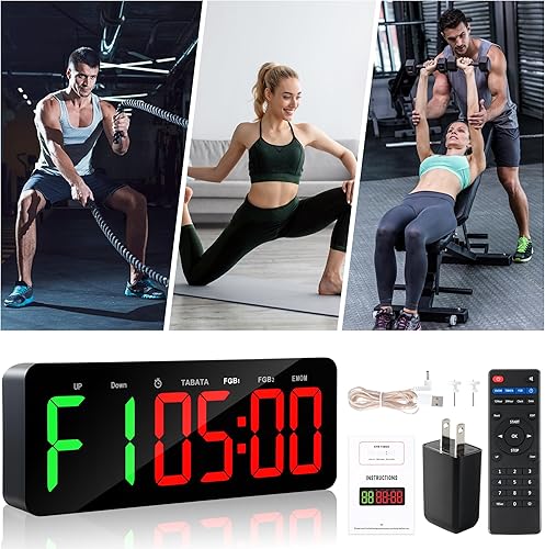 Miniatura 3 de Reloj temporizador de gimnasio para TabataFBGEMOM - Reloj de entrenamiento grande para gimnasio en casa con control remoto, cuenta regresiva y hacia