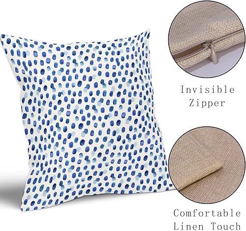 Miniatura 3 de Fundas de almohada de lunares blancos y azules de 20 x 20 pulgadas, funda de almohada de lunares azules acuarelas, funda de cojín cuadrada de lino