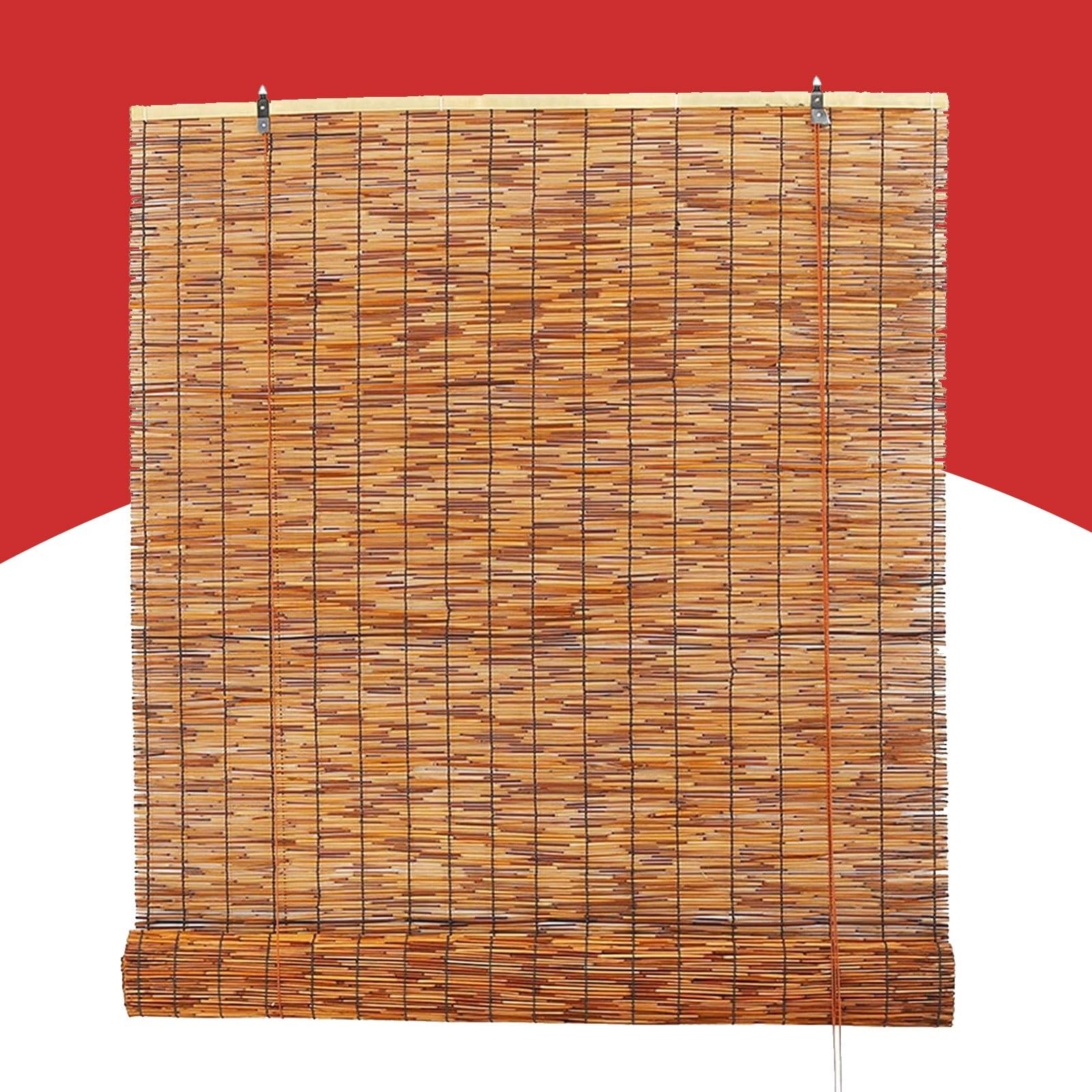 Retro Bamboo Roll up Blinds, Cordless Blackout Reed Roller Shades Waterproof Sun Shade Easy to Install for Outdoor Patio Porch Home Garden(100cmx150cm)