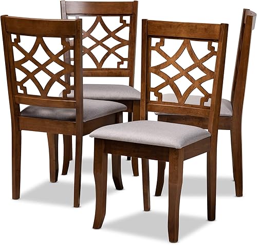 Baxton Studio Mael - Juego de 4 sillas de comedor y sillas de comedor tapizadas de tela gris con acabado marrón nogal, 4 piezas