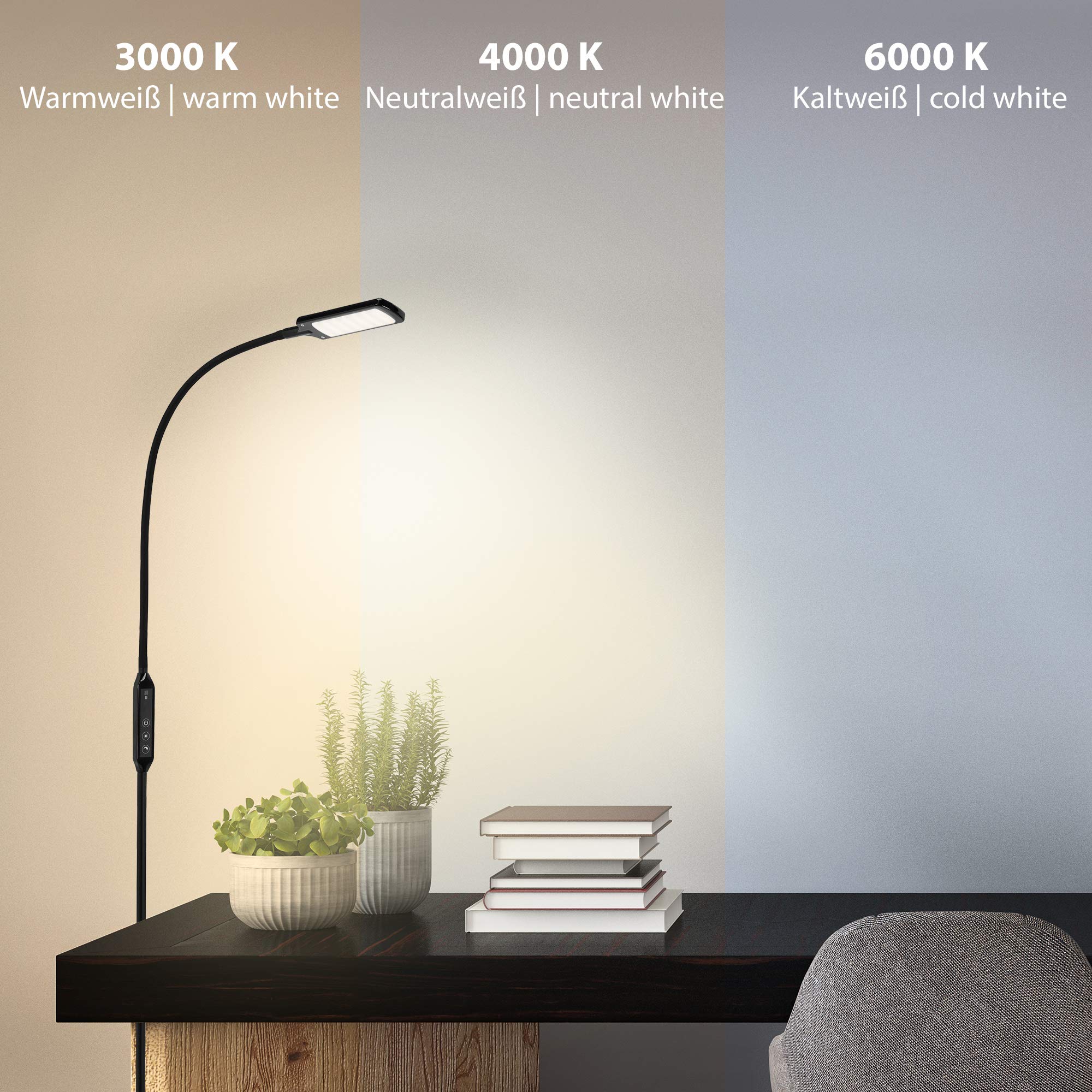 Briloner Leuchten lampa stojąca LED, ściemniana, pilot zdalnego sterowania, regulacja temperatury barwowej, 8 W, 700 lumenów, czarna, 8 W
