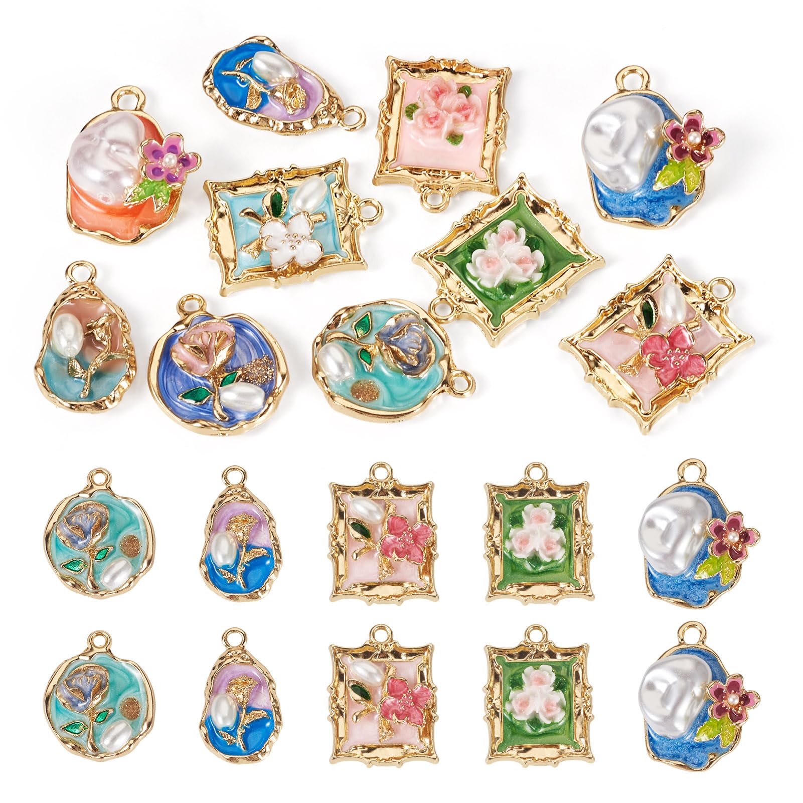 Cheriswelry 10Pcs Flower Alloy Enamel Pendants Vintage Flower Painting Pendants Inspired Floral Charms for Jewelry Making Necklaces Bracelets DIY Crafts