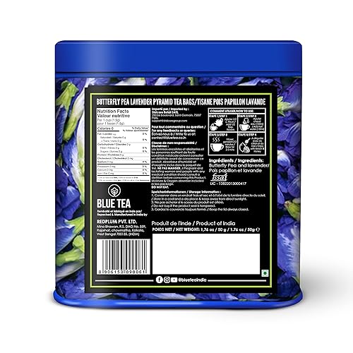 Miniatura 3 de BLUE TEA - Té de lavanda con flores de guisante de mariposa - 30 bolsas de té pirámides  Sin cafeína - calmante y alivio del estrés  Para colorante