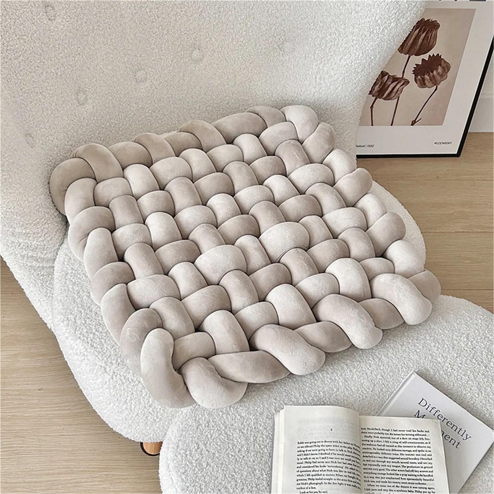 Poduszka Knot Ball, Ręcznie tkana poduszka wiązana Różowa, Ciemnoszara 48x48x7cm(Pink)