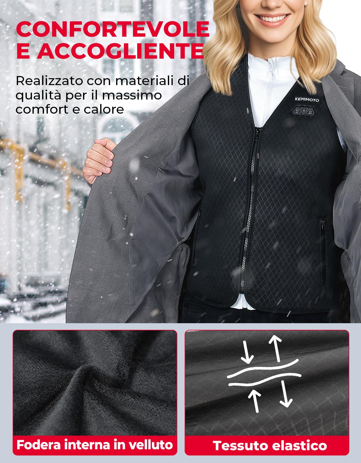 KEMIMOTO Gilet Riscaldato Donna, Elettrico Gilet Riscaldato con Batteria 10000mAh, USB Giubbotti Riscaldati con 3 Temperature per all’aperto Lavoro Sci Escursionismo Caccia Moto(Con Batteria 10000mAh)