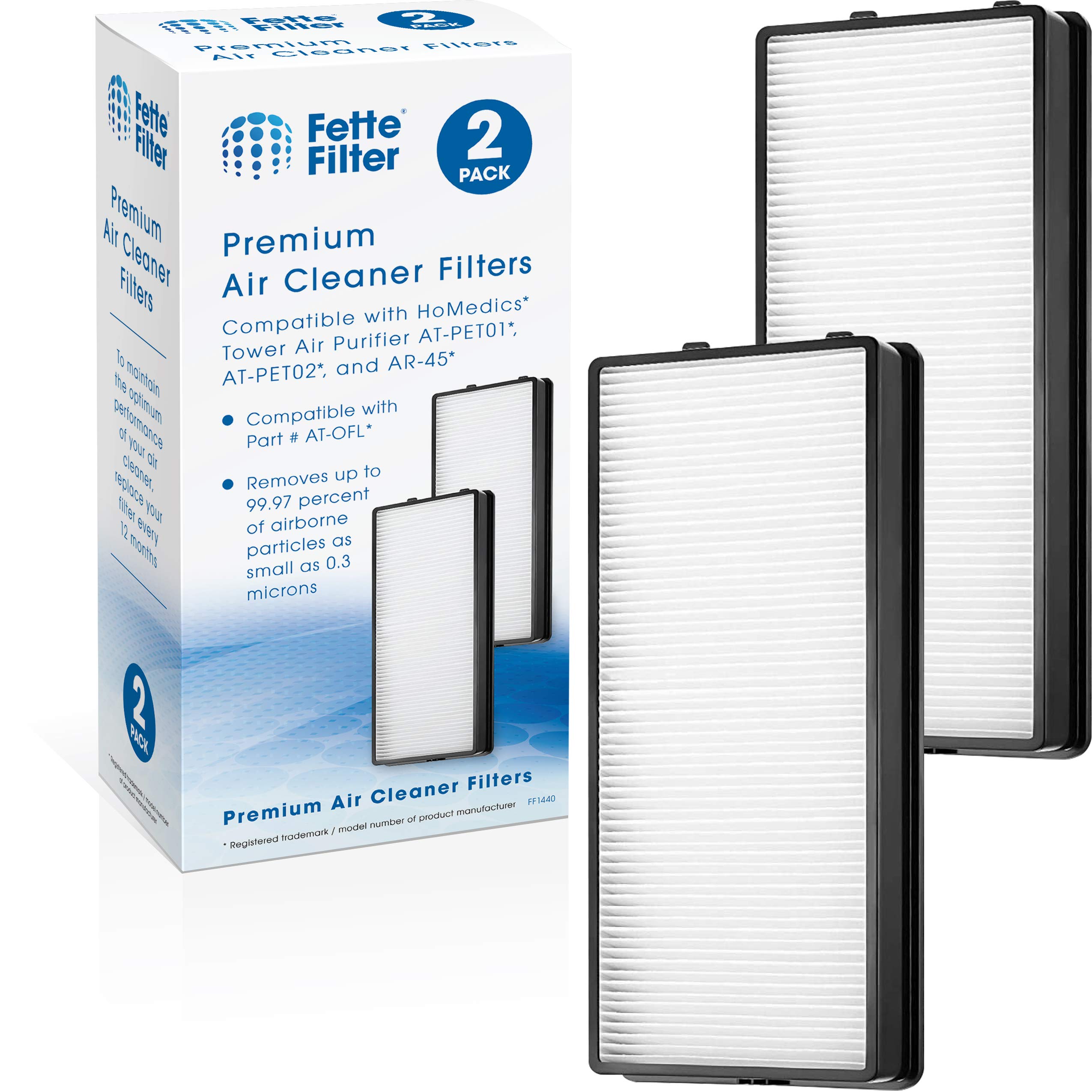 Fette Filter -2 Pack AT-OFL True Hepa Replacement Filter Compatible with HoMedics TotalClean True HEPA Tower Air Purifier Model AT-PET01 AT-PET02 and AR-45 Part Number at-OFL.