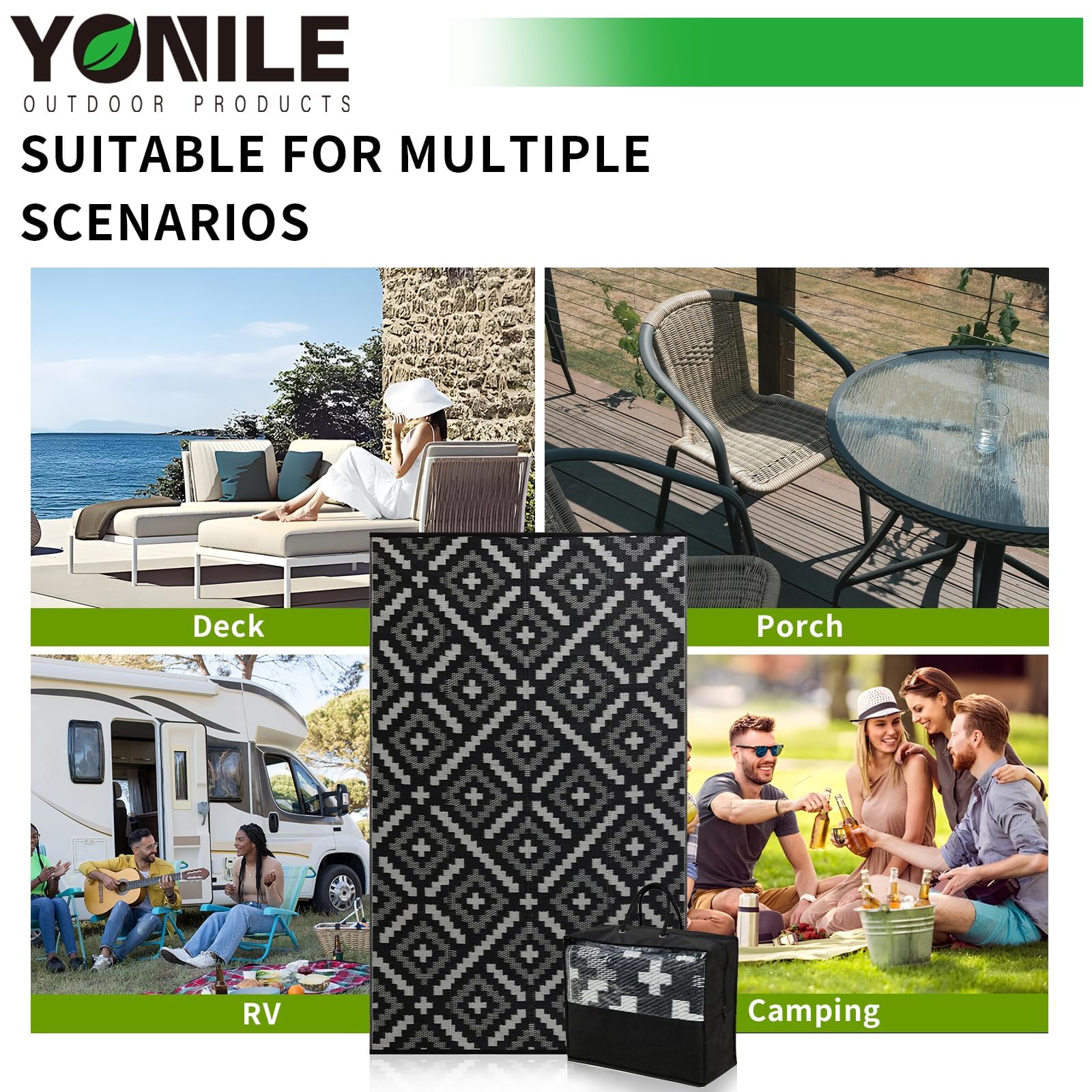 YONILE Waterproof Outdoor Rug 120x180cm, Reversible Outdoor Plastic Straw Rug for Patios Clearance, Carpet RV Mat for Camping Backyard Deck Porch
