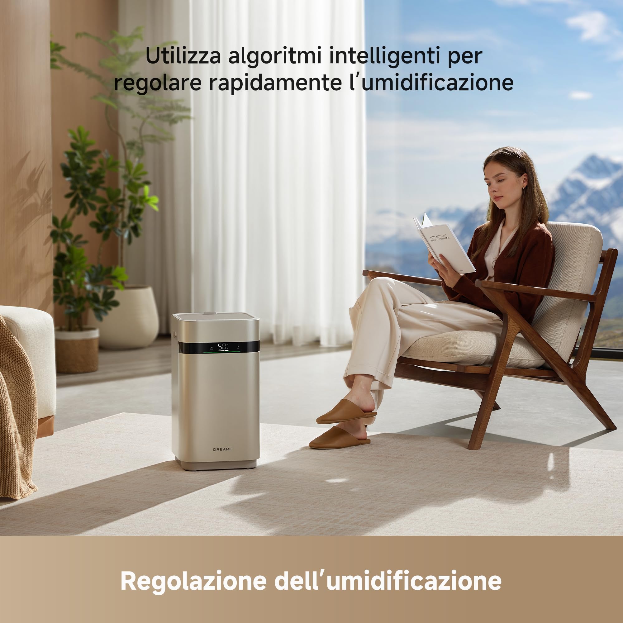 DREAME H40 Umidificatore, Tecnologia Evaporativa senza Nebulizzazione | Umidificazione Rapida 800 mL/h, Serbatoio Acqua 6 L, Purificazione in 4 Fasi, Display Digitale, Telecomando