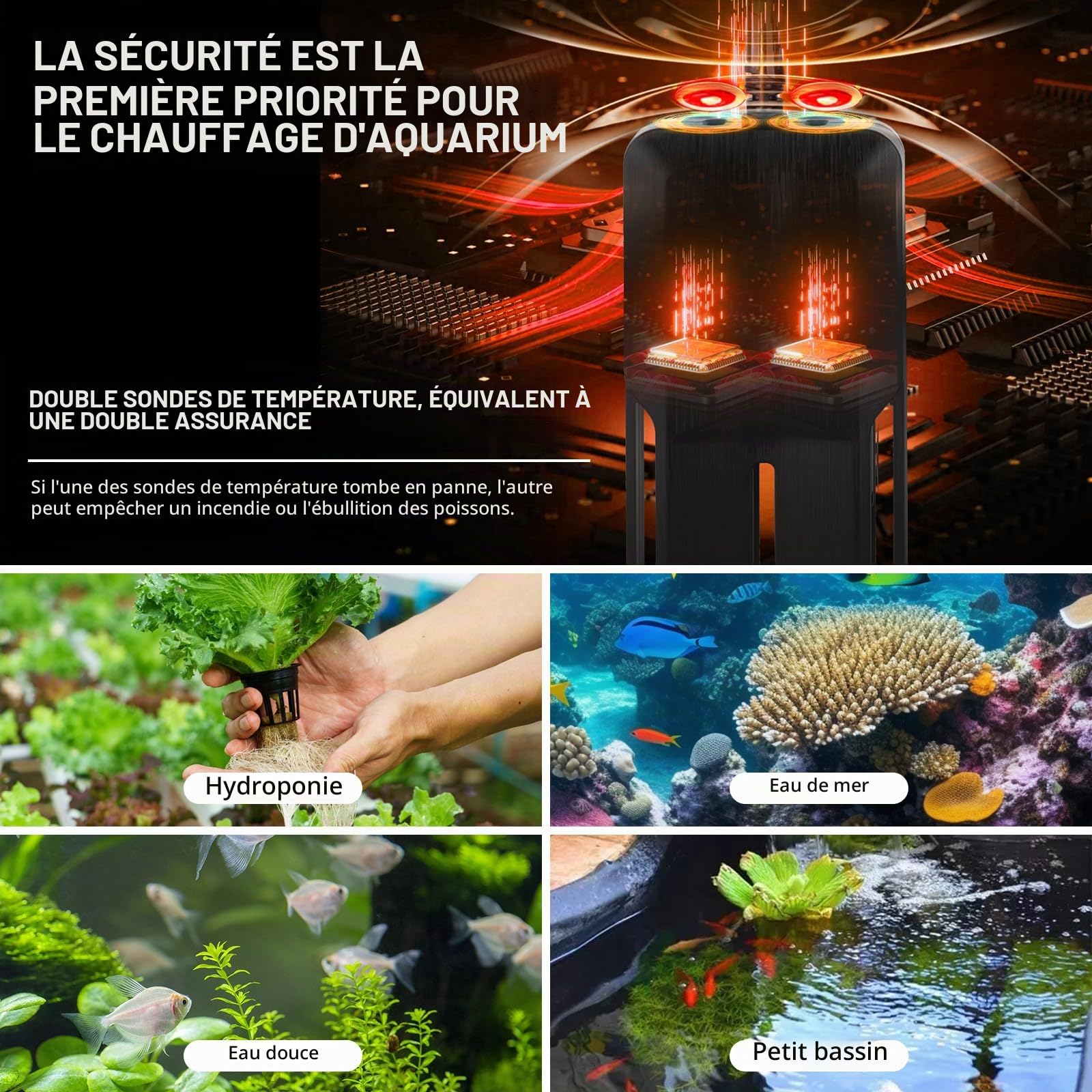hygger Chauffage Aquarium Thermoplongeur Chauffe Eau,1000W Submersible Chauffage pour Aquarium Température Réglable avec Contrôleur d'affichage Numérique LED