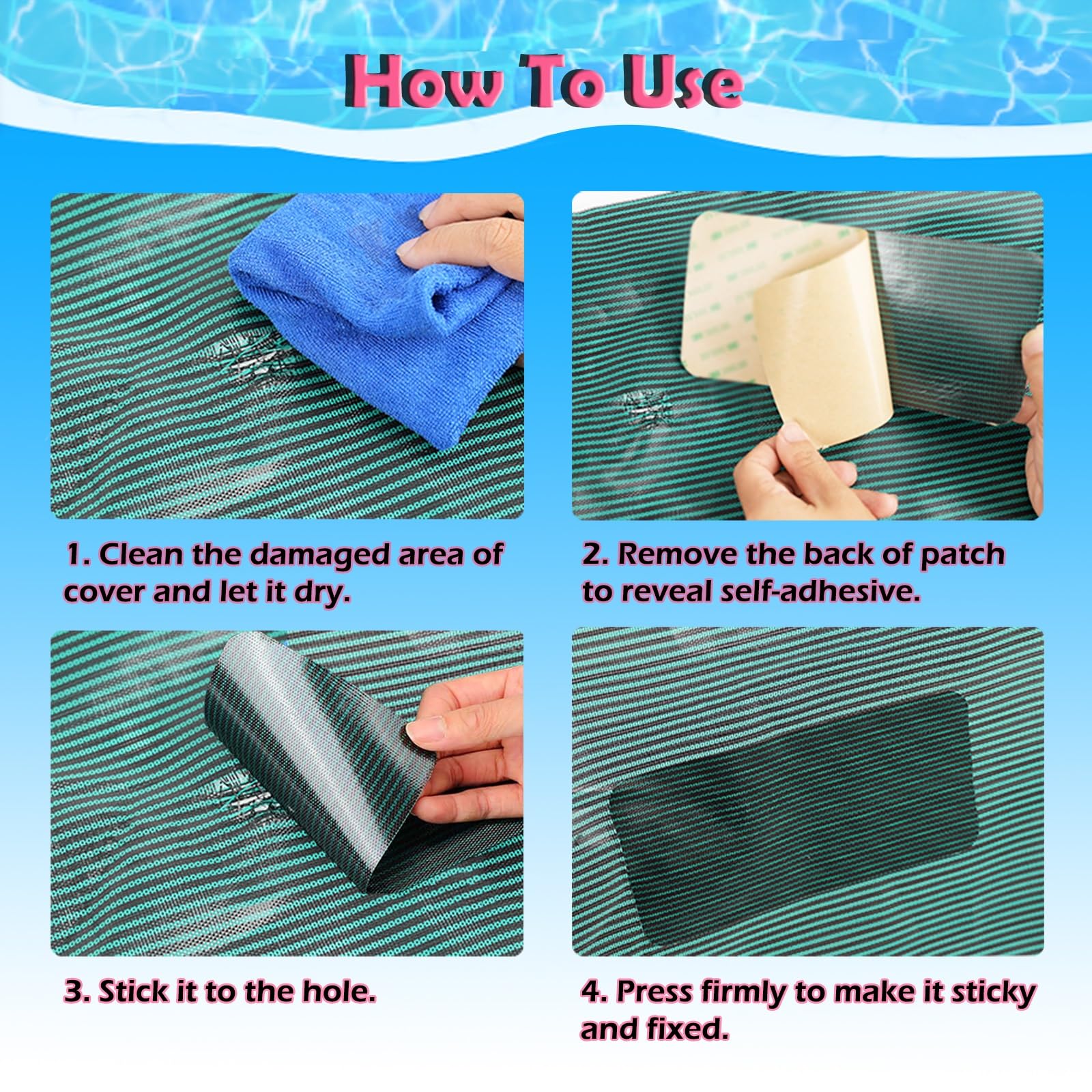 Pool Sicherheitsabdeckungs Patches Selbstklebend Poolabdeckung Patch Grün, Wasserdicht Nierenförmige Poolabdeckungen Reparaturset für Außenpools/ Aufblasbare Objekte/ Luftmatratze, Mesh Sicherheitsabd