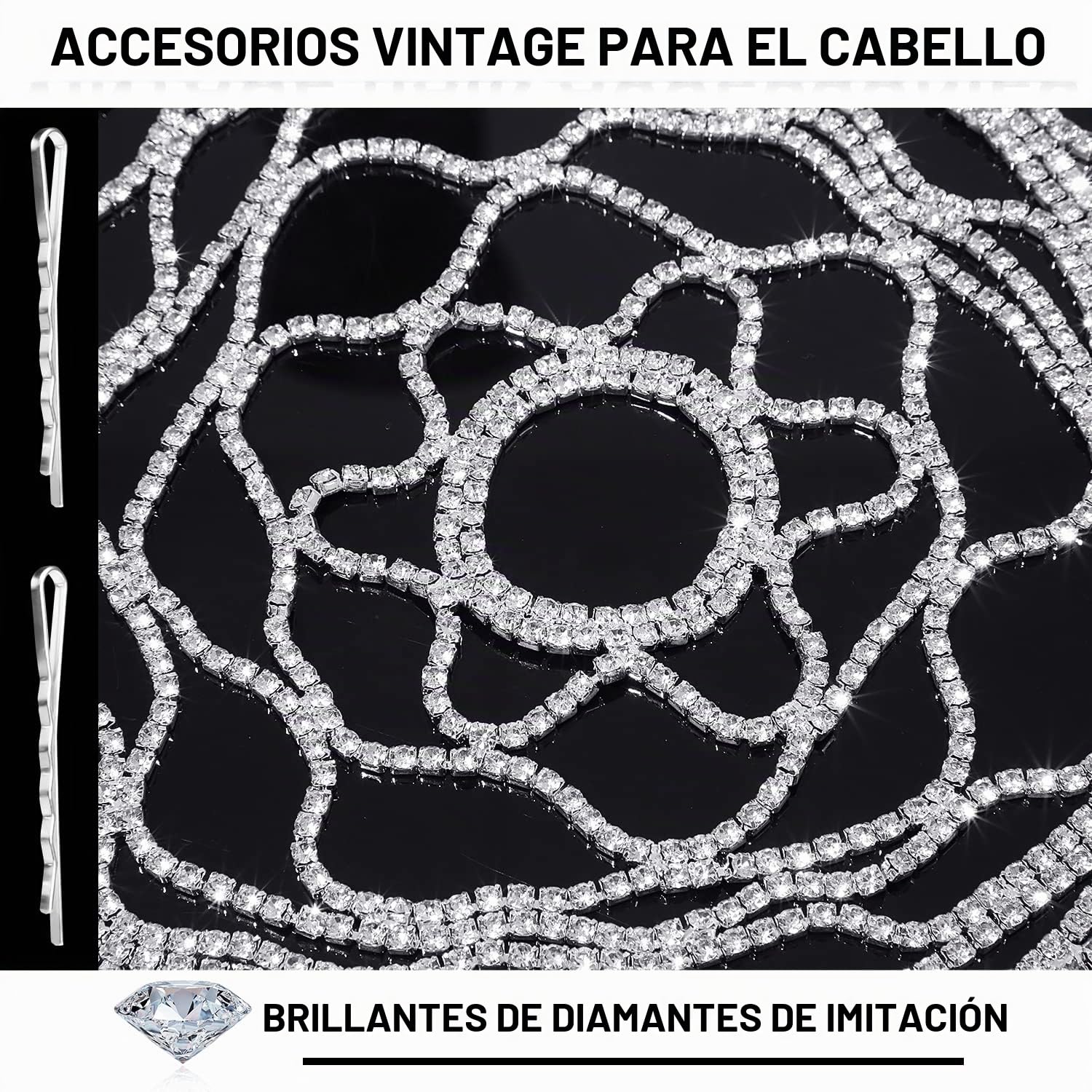 KINBOM Tocado Brillante Joyería de Plata con Cristal - Accesorios Mujer Boho Cadena Malla