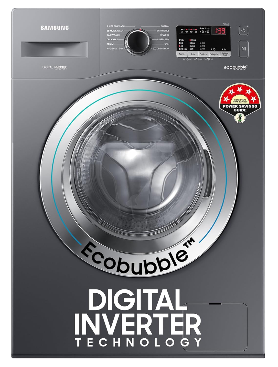 Samsung 7 kg, 5 star, EcoBubble Technology, Hygiene Steam with Inbuilt Heater, Digital Inverter, Fully-Automatic Front Load Washing Machine (WW70R22EK0X/TL, INOX GRAY) Samsung 7 kg, 5 star, EcoBubble Technology, Hygiene Steam with Inbuilt Heater, Digital Inverter, Fully-Automatic Front Load Washing Machine (WW70R22EK0X/TL, INOX GRAY)