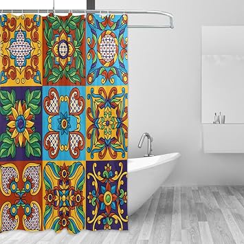 Mexican Talavera Shower Curtain for Bathroom Decor 152x183 cm Waterproof Fabric Shower Curtain Liner Lightweight Cloth Shower Curtain with 12 Metal Hooks