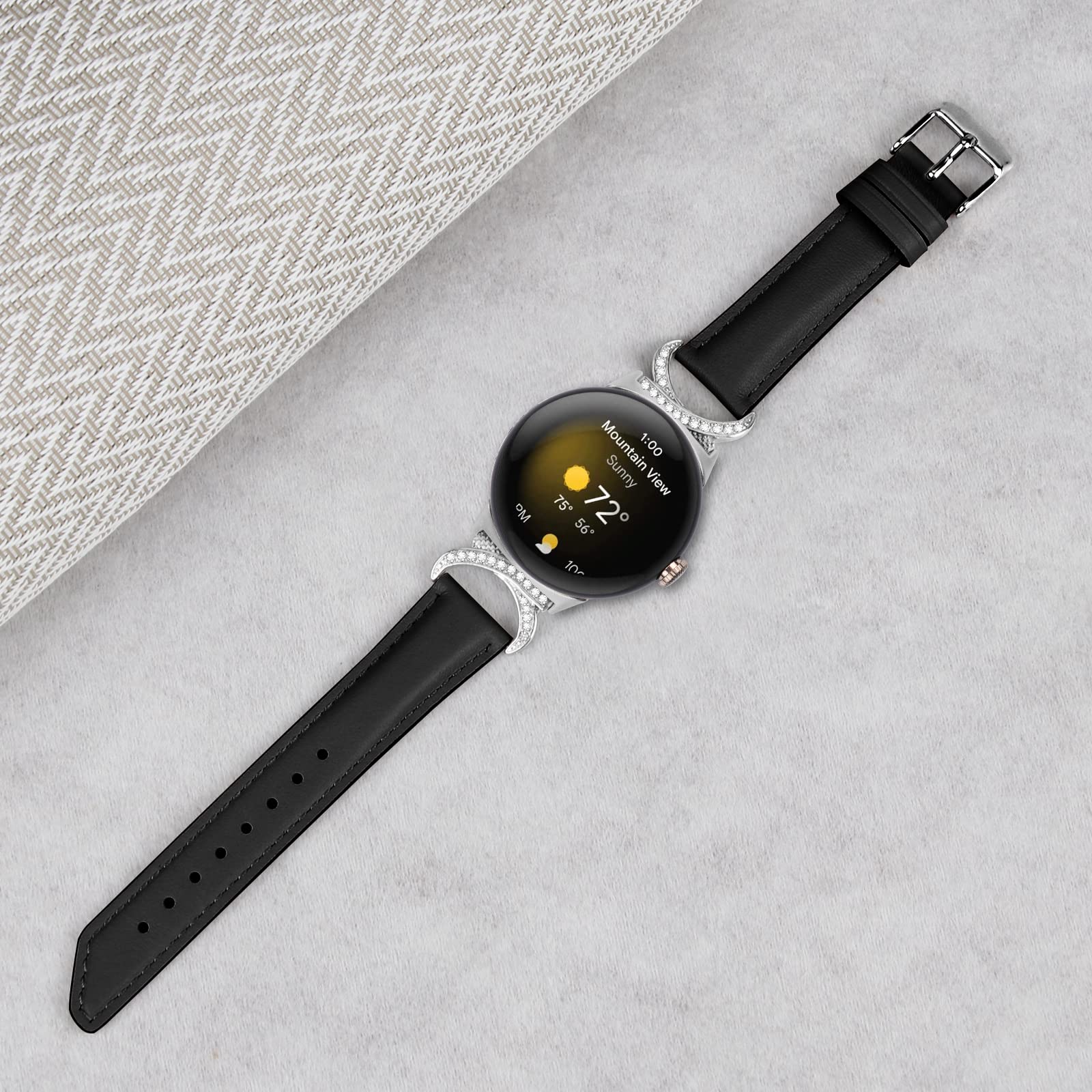 Bracelets de rechange en cuir et métal pour Google Pixel Watch (noir)