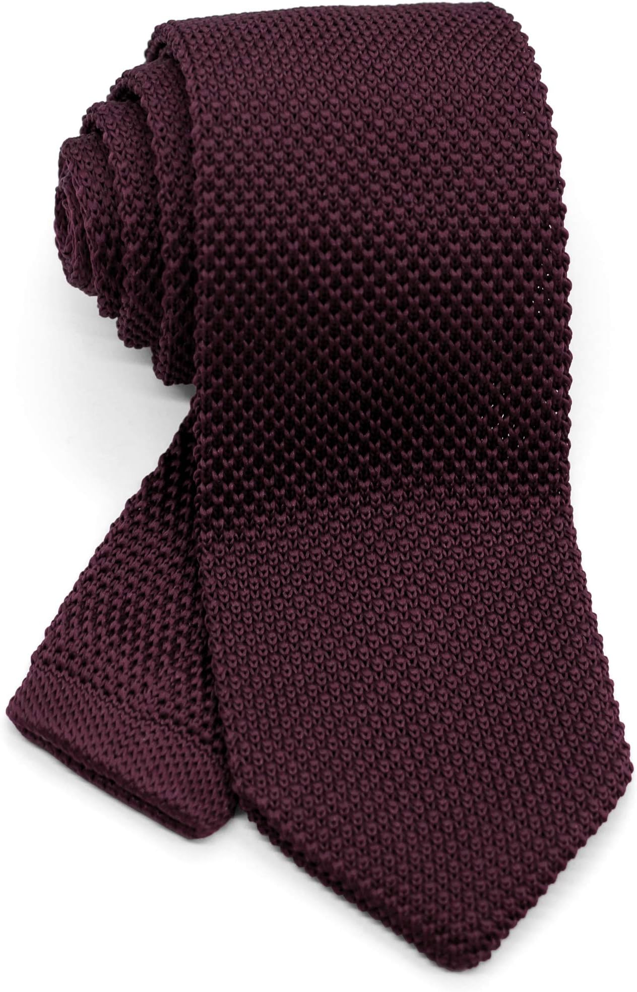 WANDM Men's Pointed Knit Tie Necktie Width 2.75 inches Washable Solid Color Solid Color Burgundy Deep Maroon
