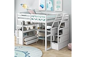 BIADNBZ Full Size Adult Loft Bed with Stairs Bunk Bed with Desk...
