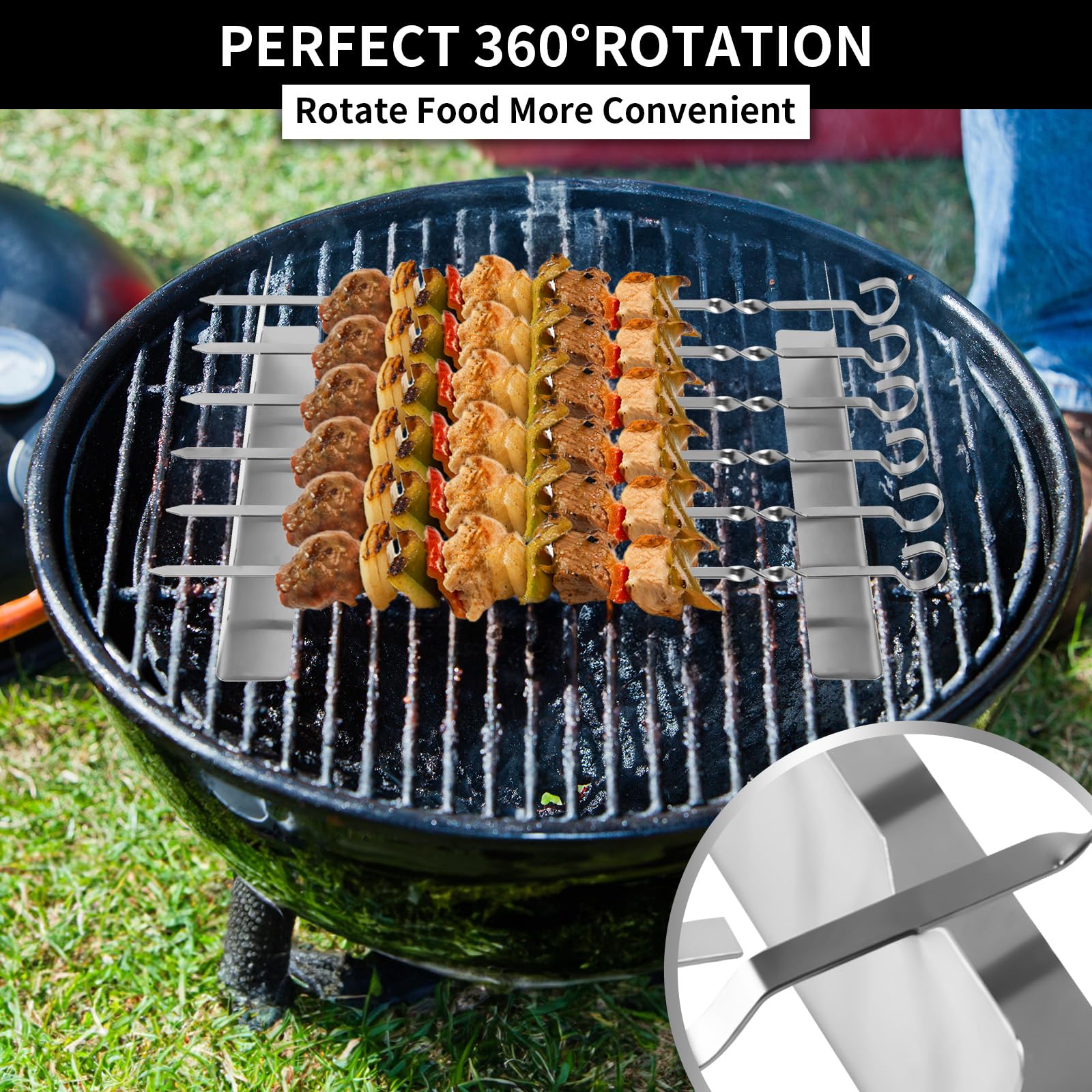 Brochettes De Barbecue Plates – Lot De 10 – Bois Et Acier Inoxydable – 36 Cm – Réutilisables, Faciles à Nettoyer – Pour Grill, Camping - 5