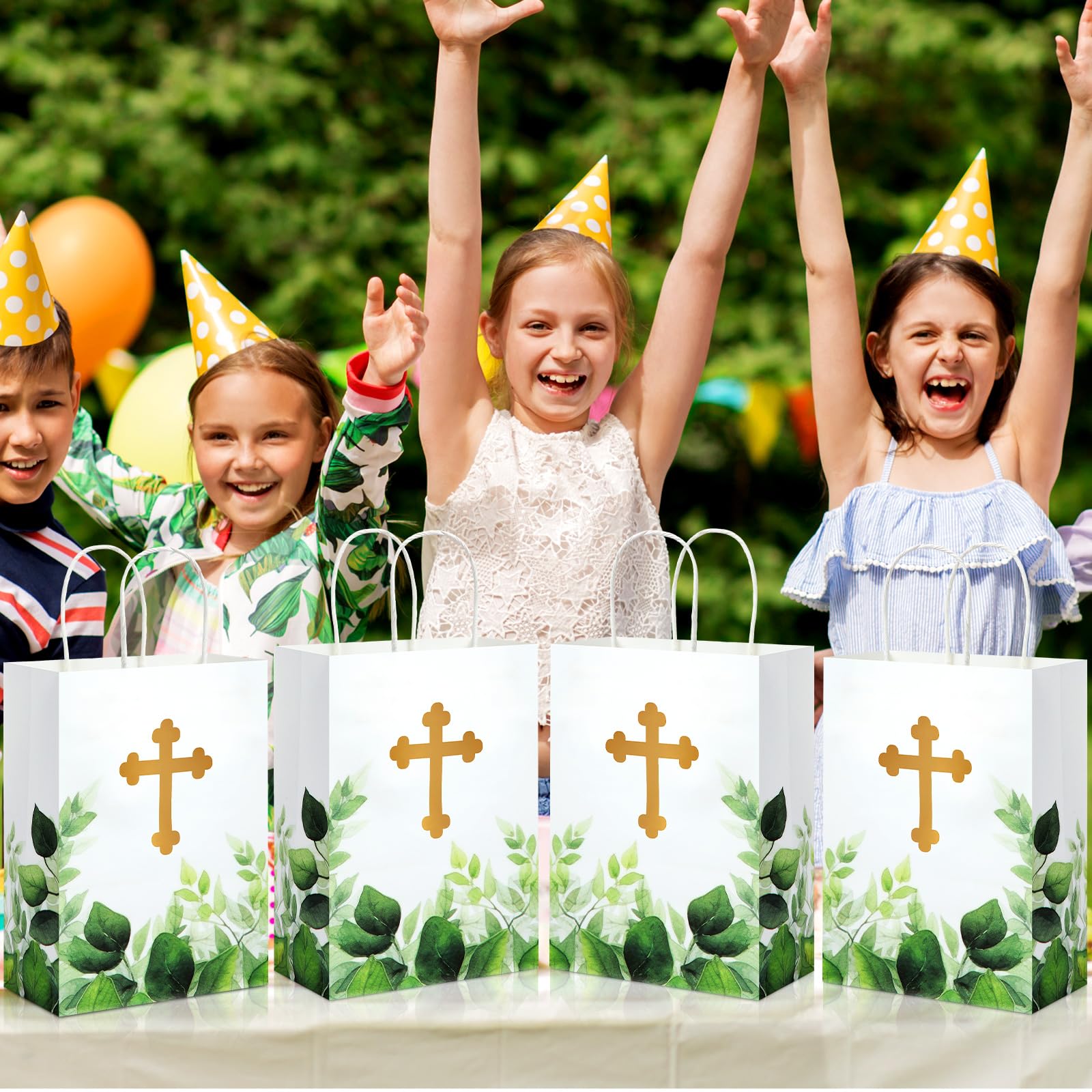 Dinifee 50 Pcs Baptism Gift Bag Christening Religious Party Bags Bulk First Communion Gifts for Boys Girls Christening Baby Shower