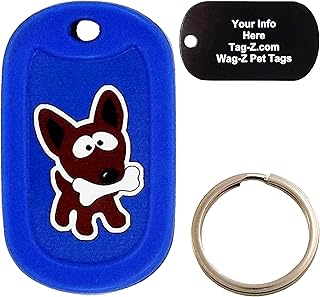 Custom Engraved Pet Tag - Small Dog With Bone - Blue - Dog Tag - Tag-Z Wag-Z