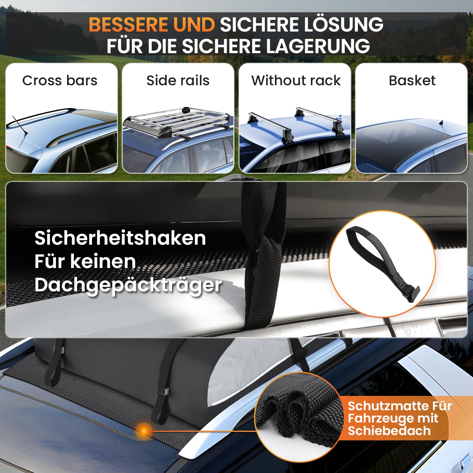 Sailnovo Box Tetto Auto Box Portapacchi per Auto 580L Borsa da Trasporto Impermeabile inclusi tappetino antiscivolo 6 ganci di sicurezza, e custodia per auto con o senza portapacchi (Grigio-Nero)