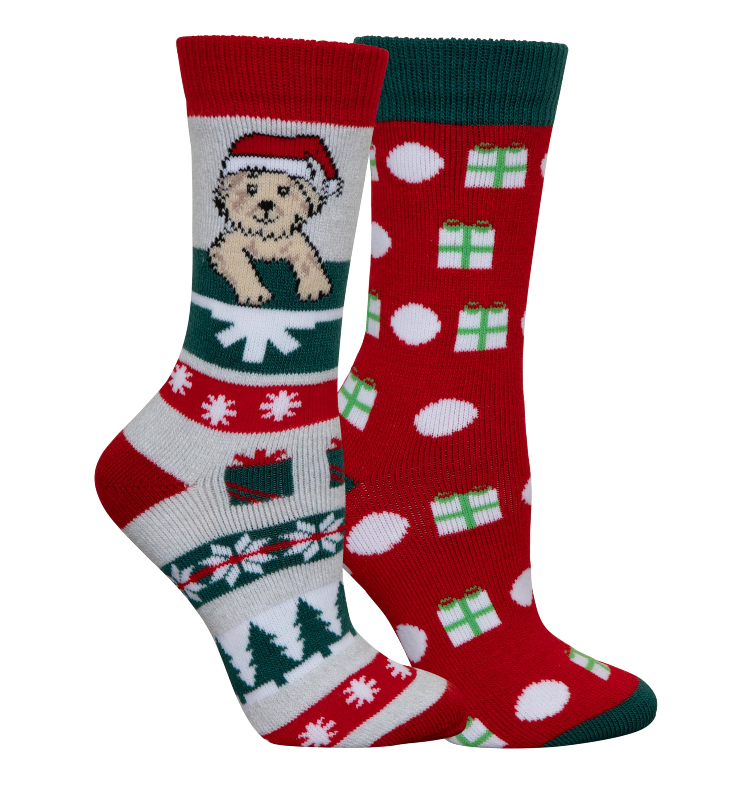 Columbia Women's Puppy Love Medium Weight Thermal Crew Socks 2 Pair, Pups/Presents, One Size