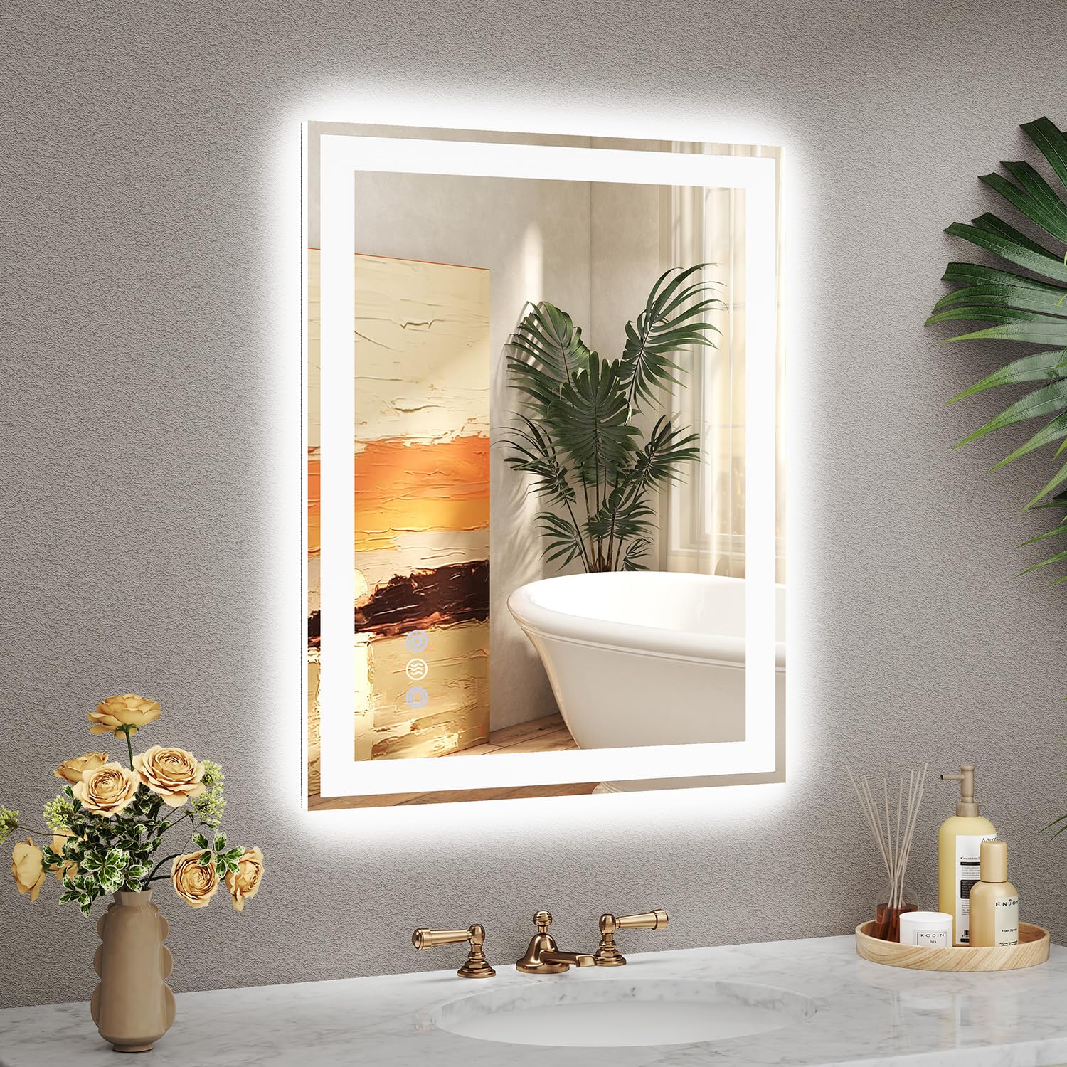 Callsky LED Bathroom Mirror with Front and Backlit, 500x700 MM Dimmable Lighted Mirror for Wall, 3 Color Temperatures, Anti-Fog & Auto-Off, Memory Function, UKCA Certified Shatterproof Tempered Glass