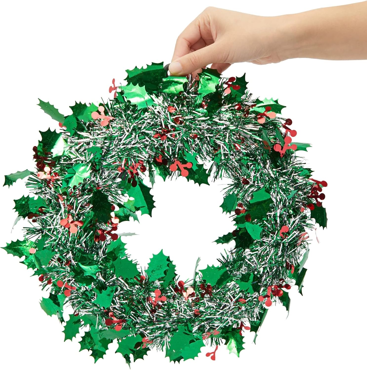 3 Pack Small Green Tinsel Front Door Wreath for Christmas, Holiday Decorations for Windows (12 x 12 Inches)