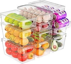 Refrigerator Organizer Bins-10 Pack Fridge Organizers and Storage Clear with Lids Stackable Storage Bins Plastic Clear Containers for Organizing for Kitchen Cabinet Pantry Bins