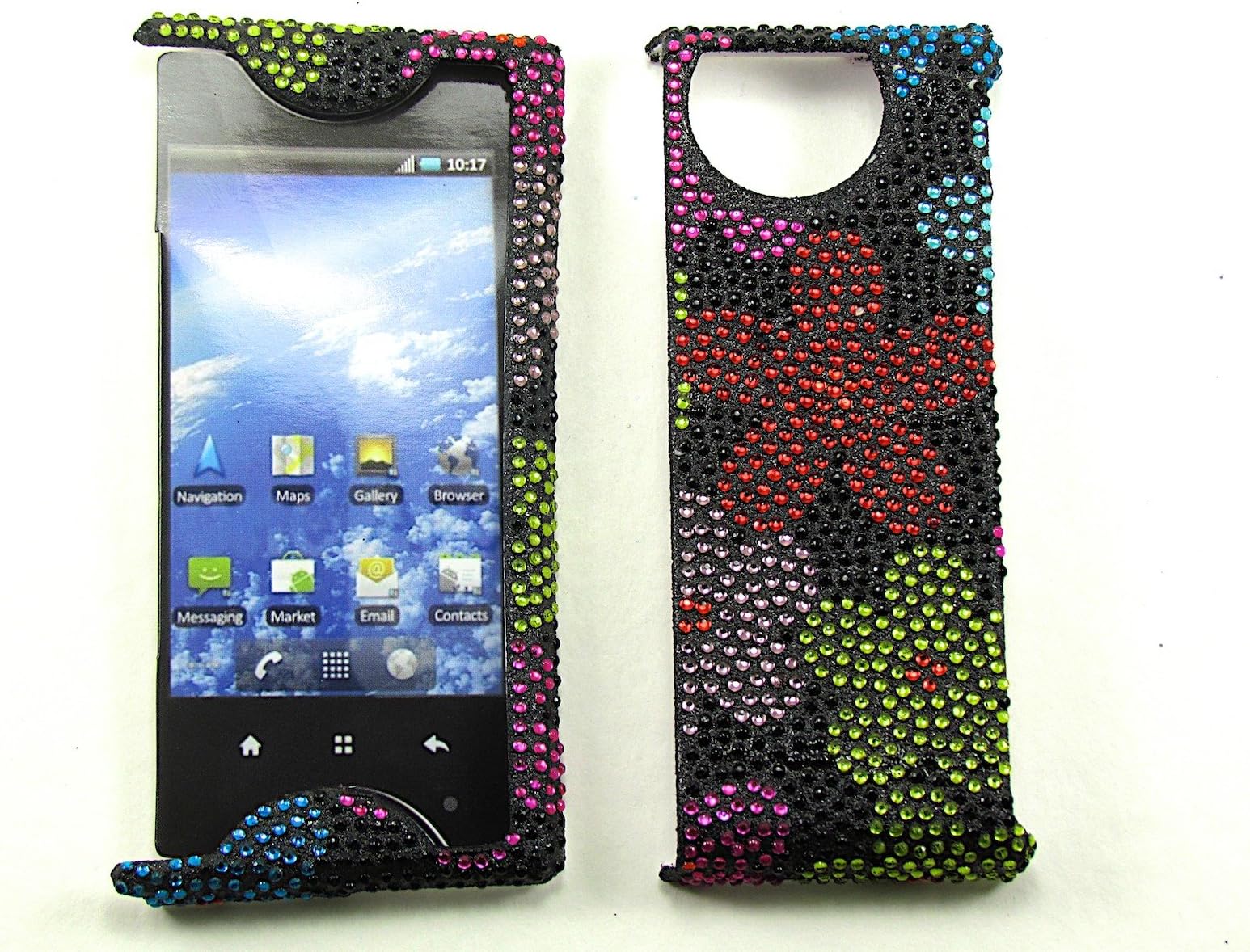 FULL DIAMOND CRYSTAL STONES COVER CASE FOR KYOCERA ECHO M9300 COLORFUL FLOWERS ON BLACK
