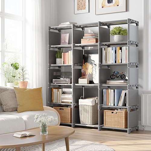 Miniatura 10 de REIBII Bookshelf for Bedroom Book Shelf Organizer Bookcase Tall Book Case 15 Cube Storage Organizer Cube Shelf Black Cubby Storage Organizer Shelves