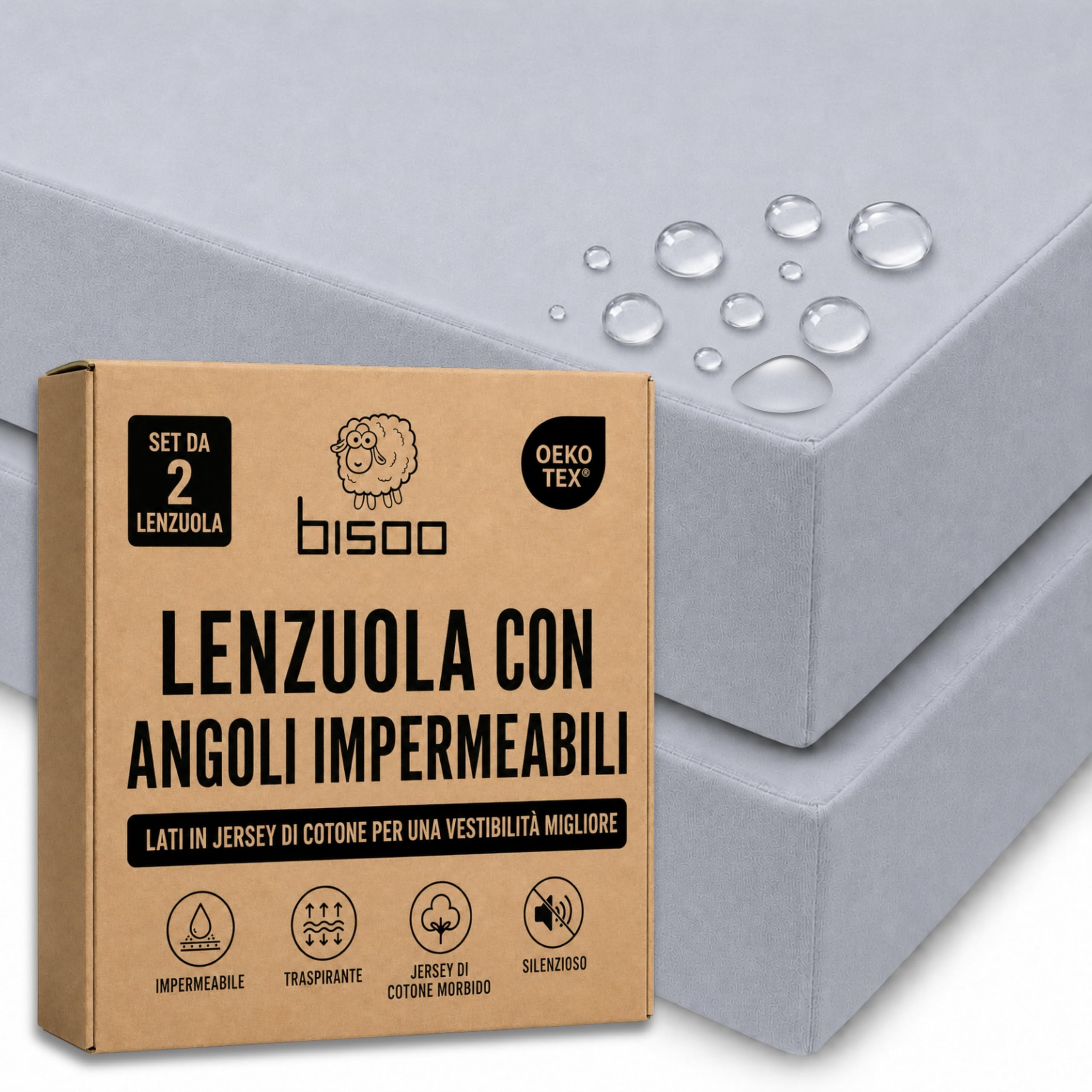 Bisoo Lenzuolo Magico 80x130 2 Grigio Lenzuolo con Angoli per Culla | Lenzuolo e Coprimaterasso in Un Pezzo, Risparmio, Impermeabile, Traspirante, Silenzioso, Cotone Jersey Oeko-Tex