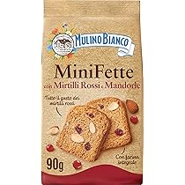 Mulino Bianco Mini Fette con Mirtilli Rossi e Mandorle con Farina Integrale, Ricche di Fibra, Fette Biscottate Integrali Senza Olio di Palma, Ideali per Pausa Golosa o Colazione, 90 g
