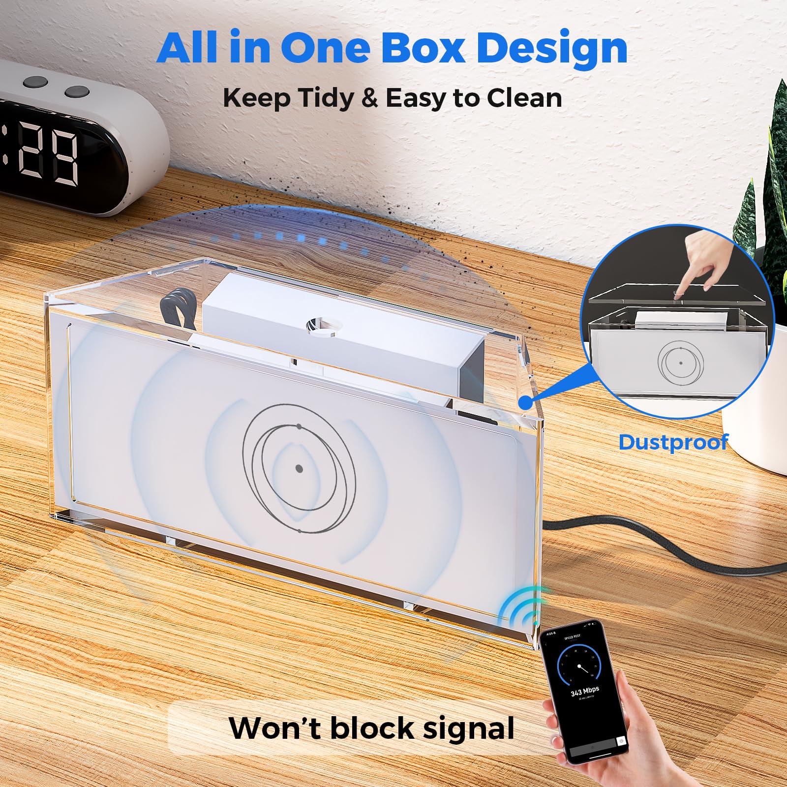 CUHIOY Supporto da parete per router Starlink V4 V3 Gen 3, scatola acrilica trasparente | Supporto da scrivania, adatto per sistema Wi-Fi standard a rete 4X, staffa di alimentazione, supporto organizer per cavi