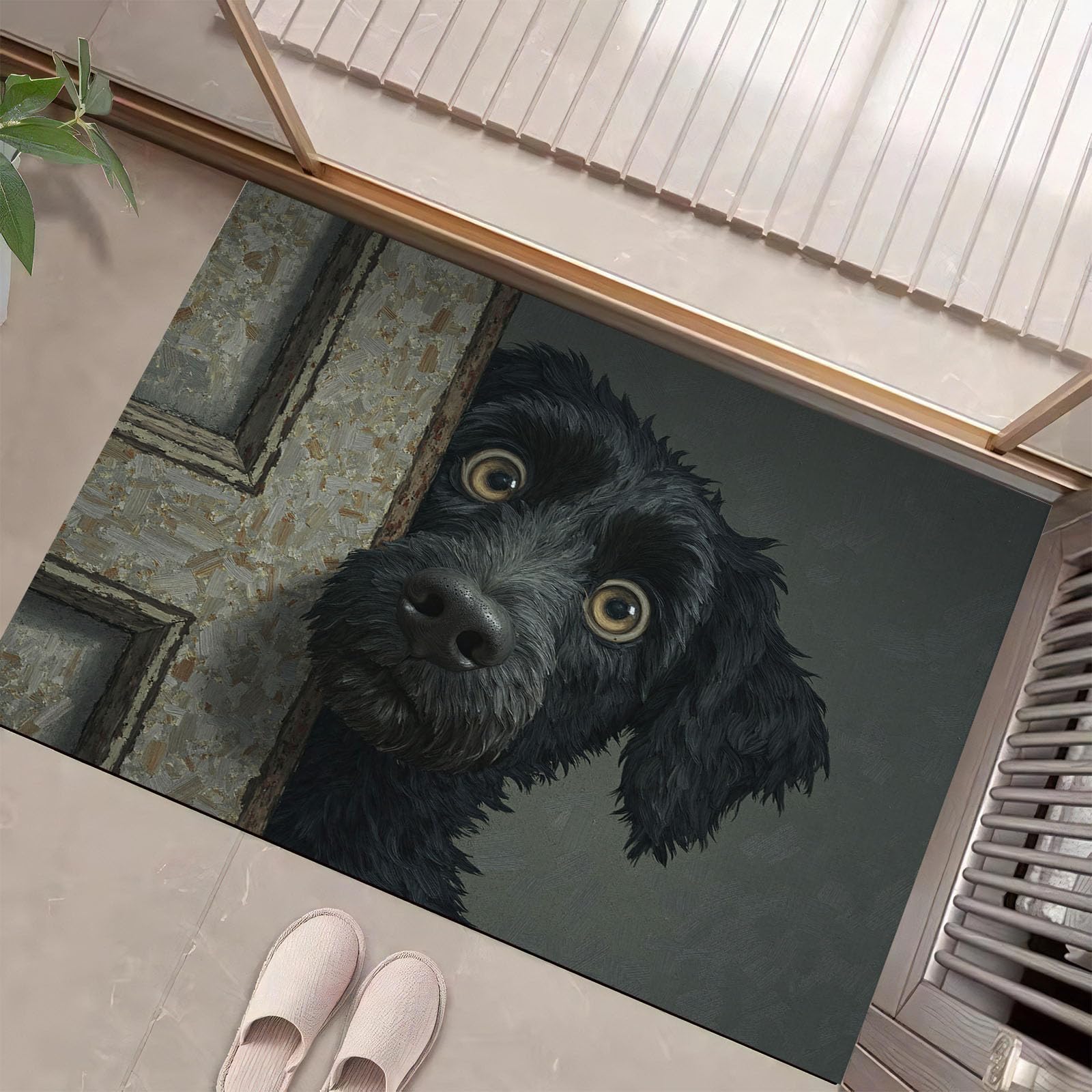 Paillasson interieur entree 90 x 150 cm style dessin anime chien noir