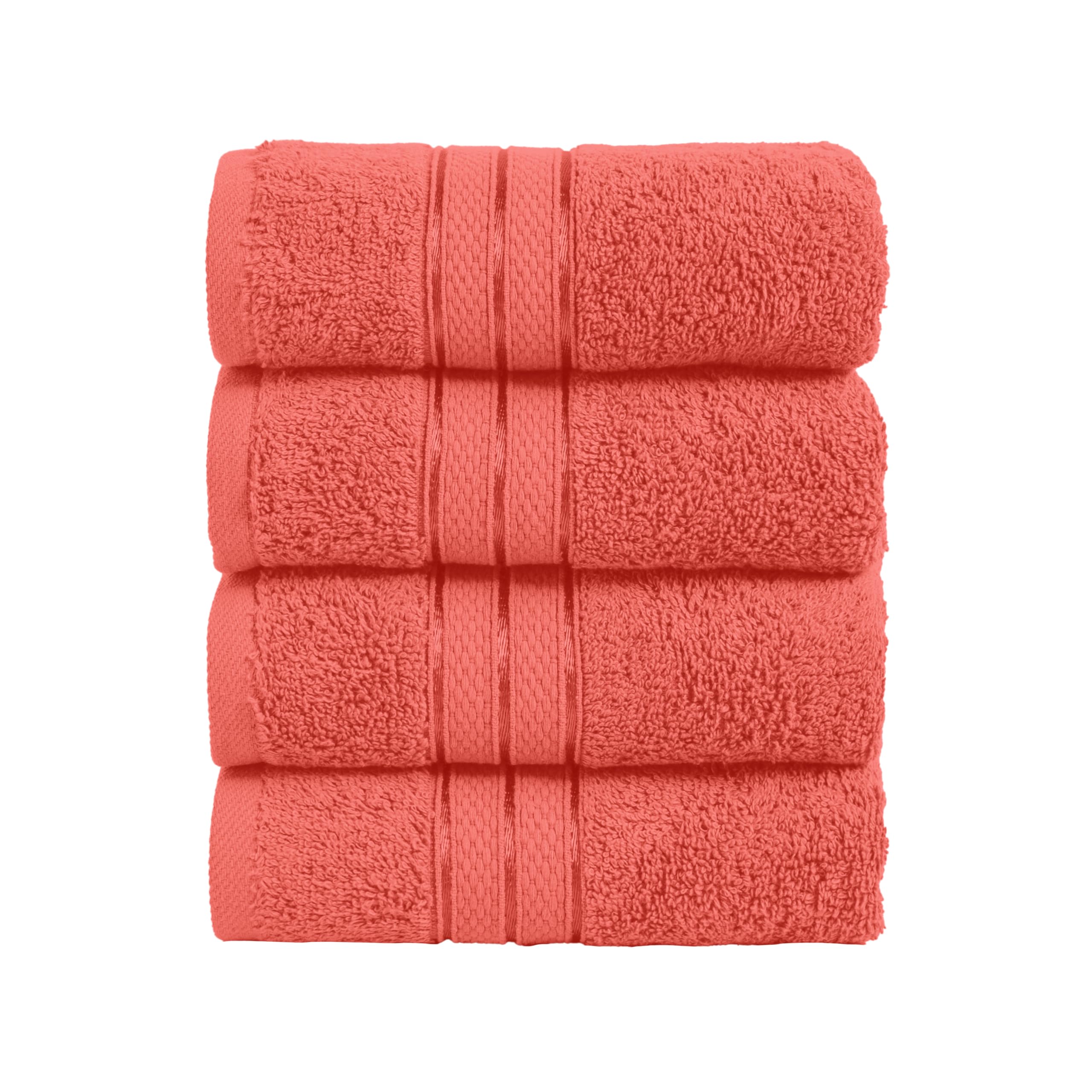 Elegant Comfort Three Line Popcorn Towel Set for Bathroom 16 x 28 inches, Premium Hotel Quality 4-Pack Hand Towels, 100% Turkish Cotton, Soft and Durable, Quick Dry and Highly Absorbent, Coral