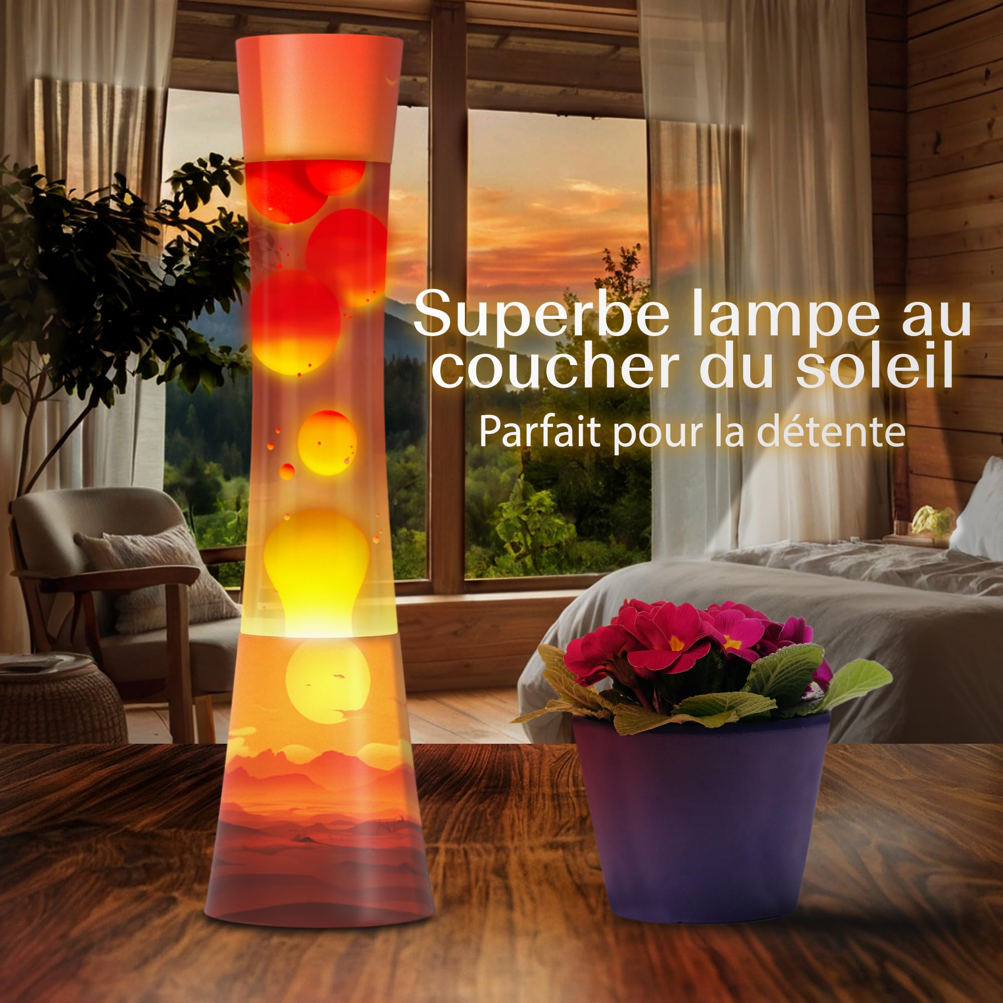 Jambo Lampe à mouvement liquide 15,5" Sunset – Lampe décorative relaxante pour salon chambre veilleuse