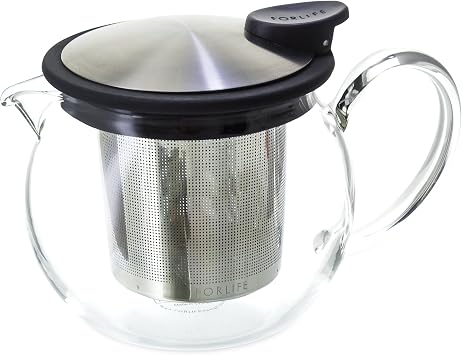 FORLIFE Bola Glass Teapot with Basket Infuser, 15-Ounce/444ml, Black Graphite