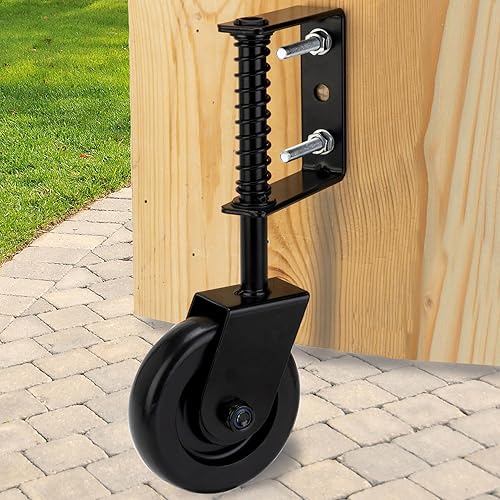 Kit de ruedas de puerta de 4.3 pulgadas con resorte para cercas de madera o ruedas de puerta de granja, soporte de puerta de rueda rodante