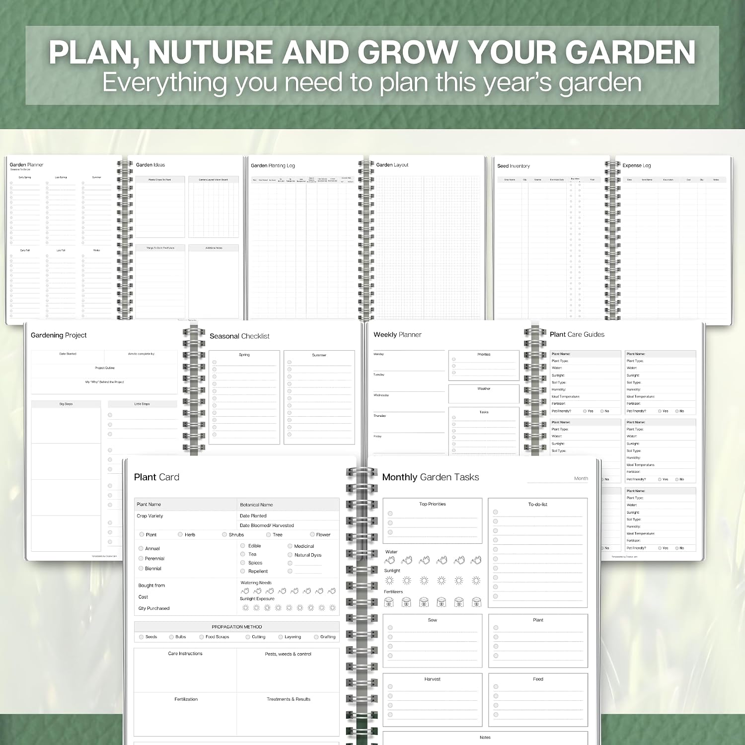 Gardening Planner & Plant Journal | Planting Calendar, Plant Care, Seed Starting, Herb Notes, Garden Planner (Green) image 5