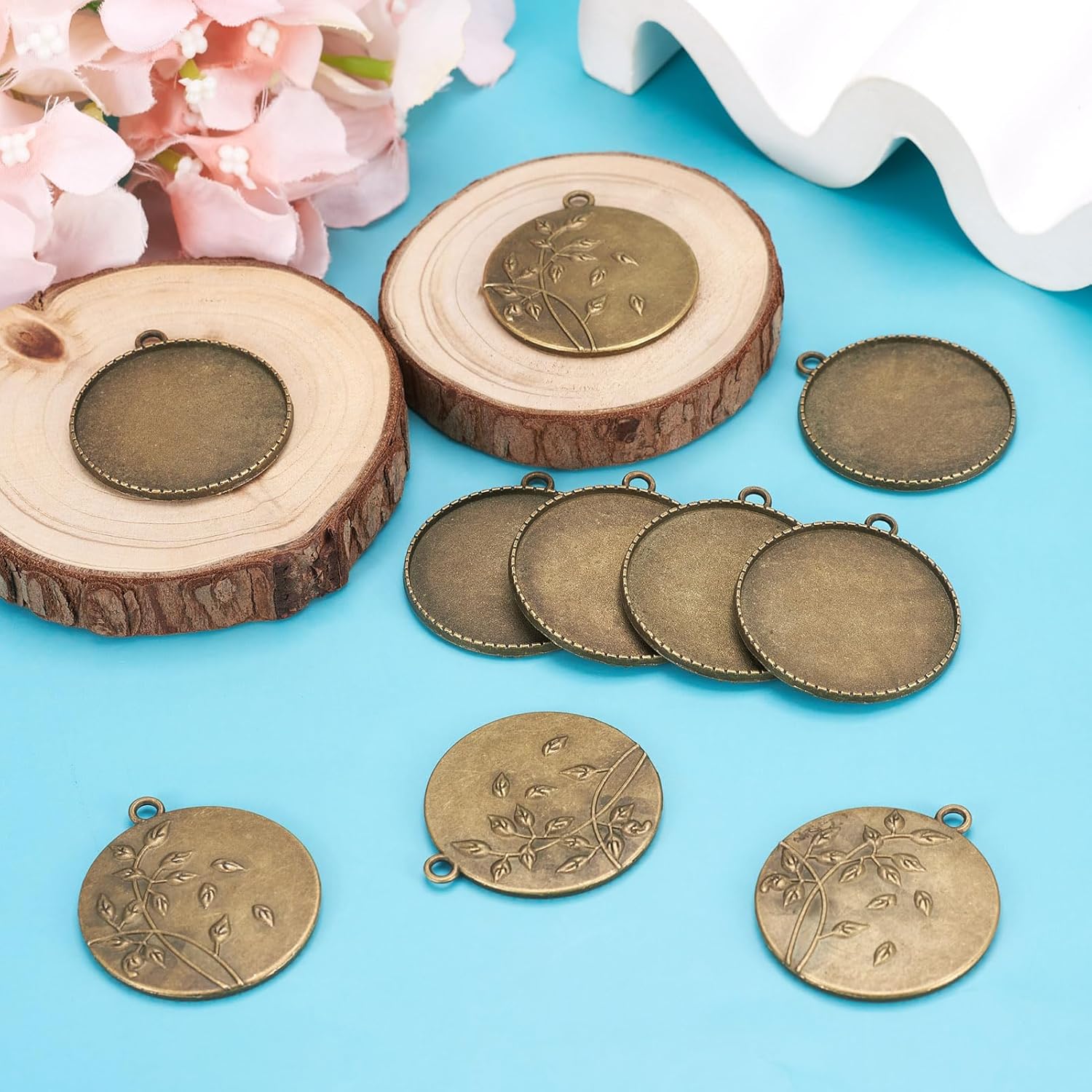 Pandahall 10pcs 35mm Vintage Tibetan Style Alloy Pendant Cabochon Bezel Settings Antique Bronze Flat Round Tray - Image 5