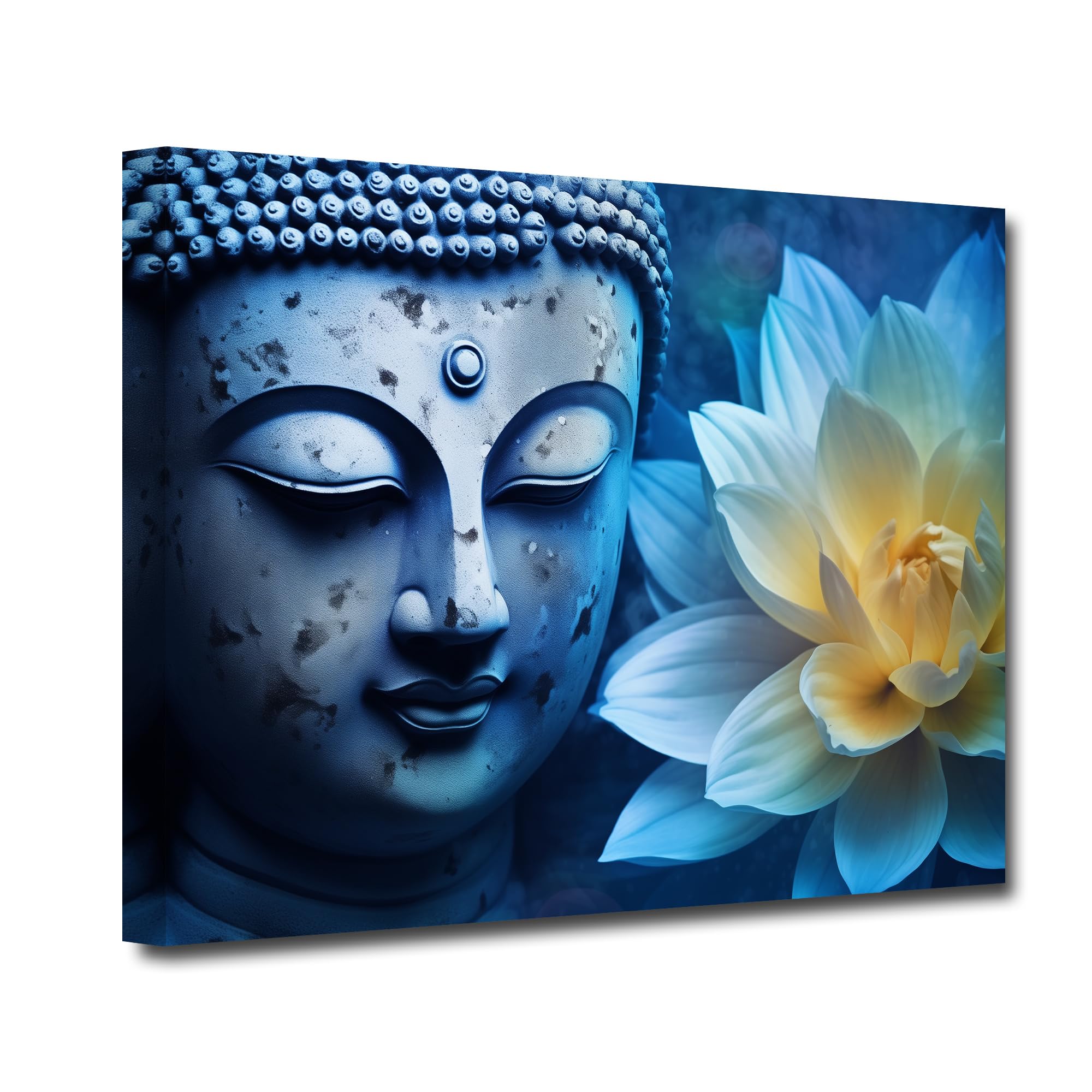 CXHOSTENT Buddha Canvas Wall Art Buddha Statue Painting Lotus Flowers Pictures Prints Zen Spa Artwork for Buddhism Prayer Wall Decor (Buddha-2, 60.00 x 90.00 cms) — image 1