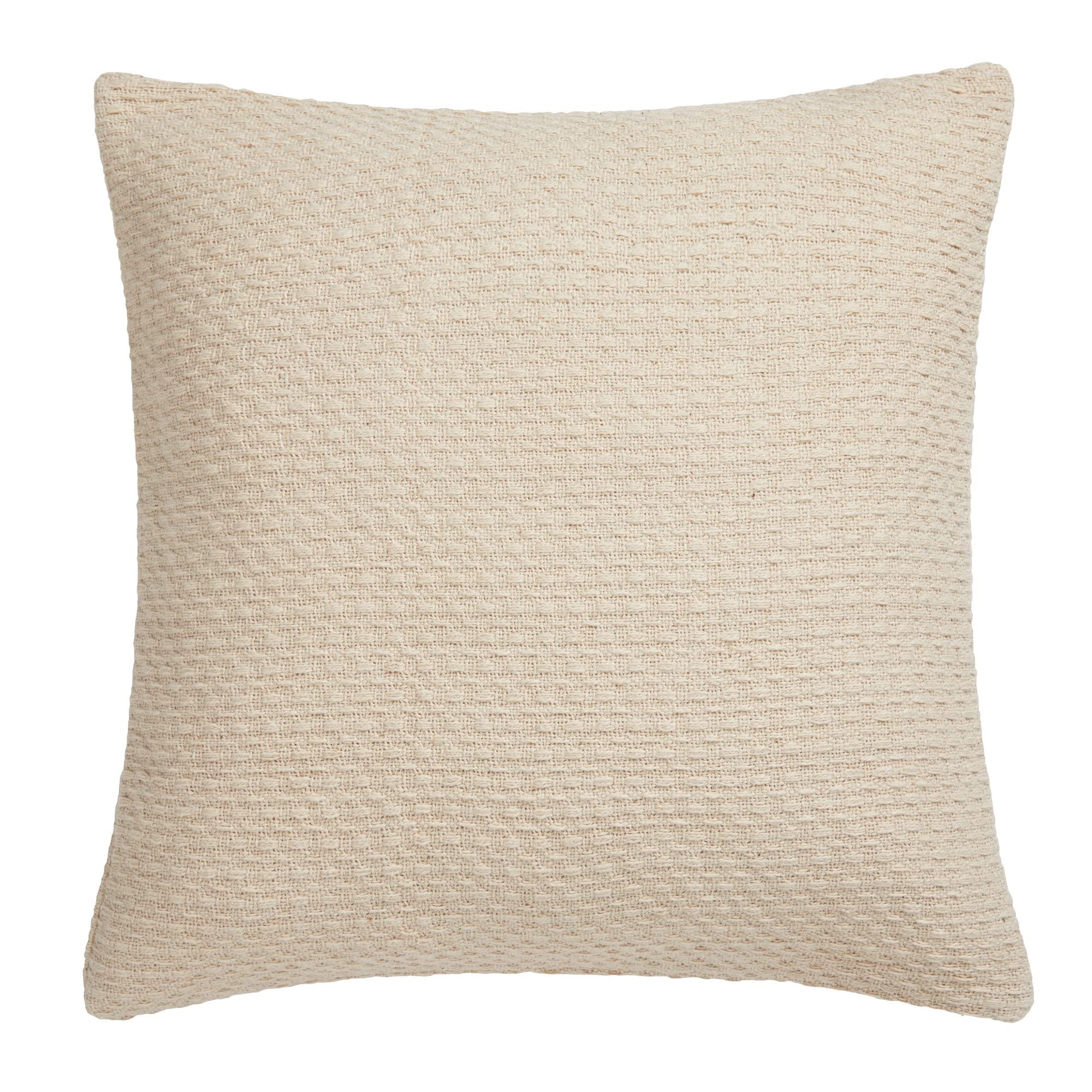 Drift Home Cream Cushion - 43 x 43cm - Sustainable Recycled Cotton - Filling Included - Cream Weaved Cushion with Insert - Matching Throw Available